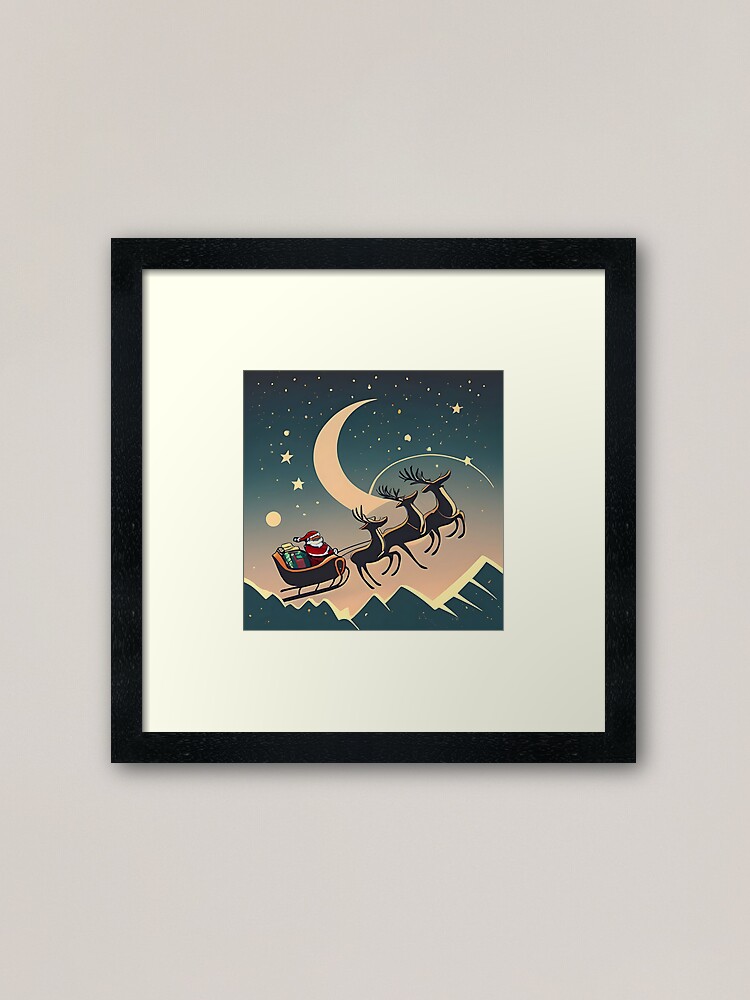 Thumbnail 1 of 7, Framed Art Print, Santa Claus in sleigh with reindeers Minimalistic Drawing designed and sold by Patricks-Art.