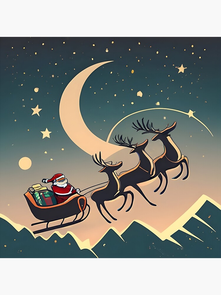 Thumbnail 7 of 7, Framed Art Print, Santa Claus in sleigh with reindeers Minimalistic Drawing designed and sold by Patricks-Art.