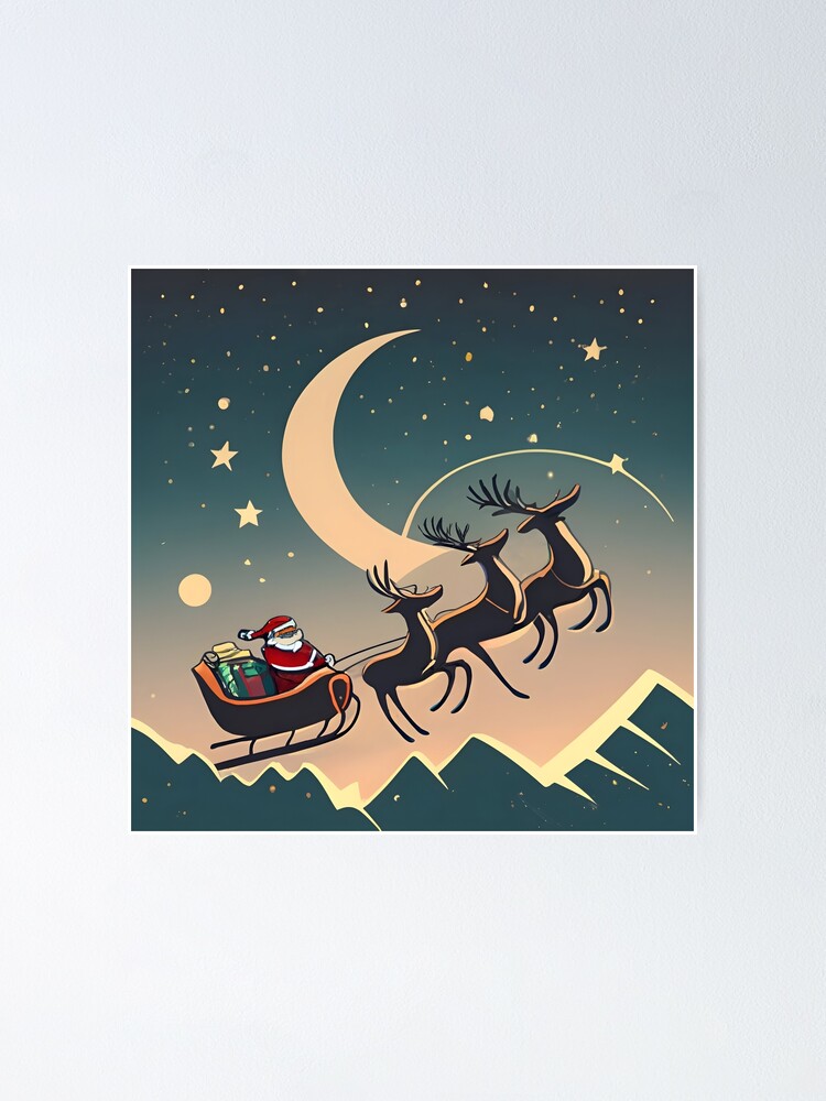 Thumbnail 1 of 3, Poster, Santa Claus in sleigh with reindeers Minimalistic Drawing designed and sold by Patricks-Art.