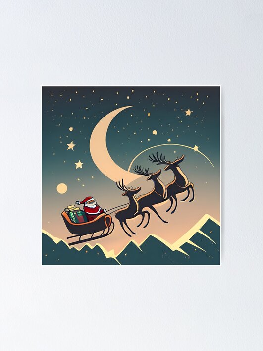 Thumbnail 1 of 3, Poster, Santa Claus in sleigh with reindeers Minimalistic Drawing designed and sold by Patricks-Art.
