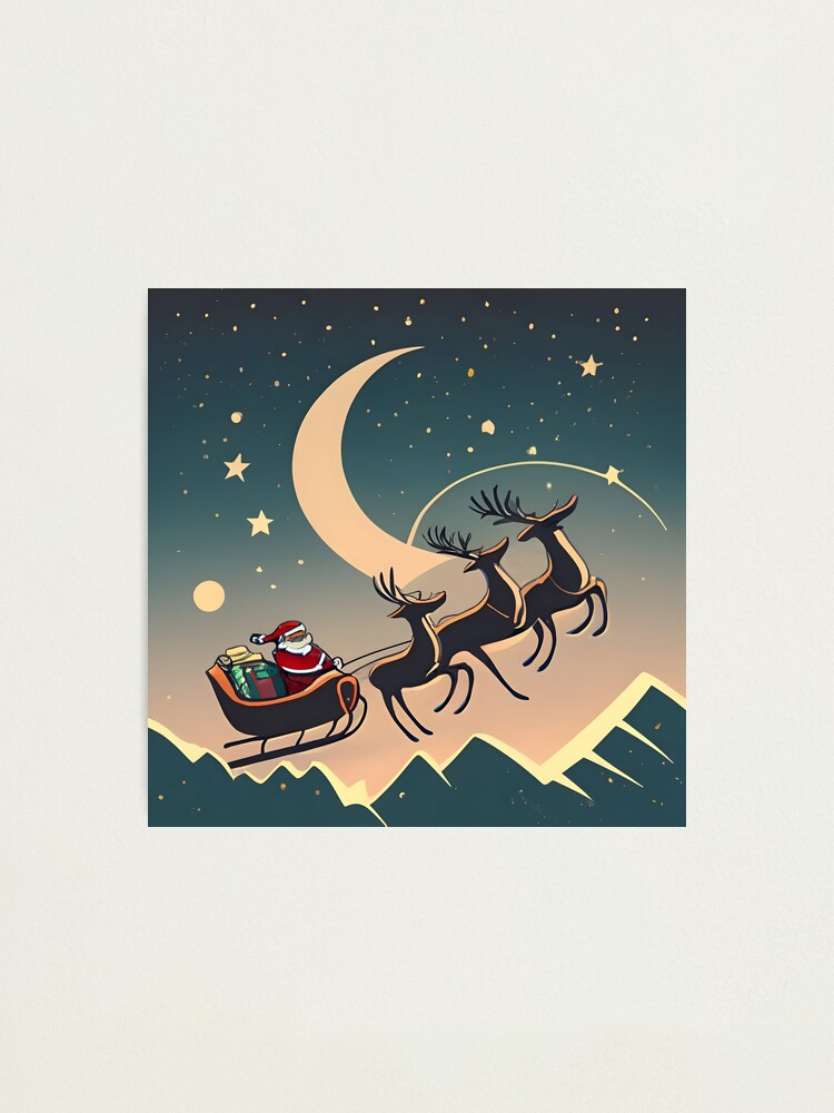 Thumbnail 1 of 3, Photographic Print, Santa Claus in sleigh with reindeers Minimalistic Drawing designed and sold by Patricks-Art.
