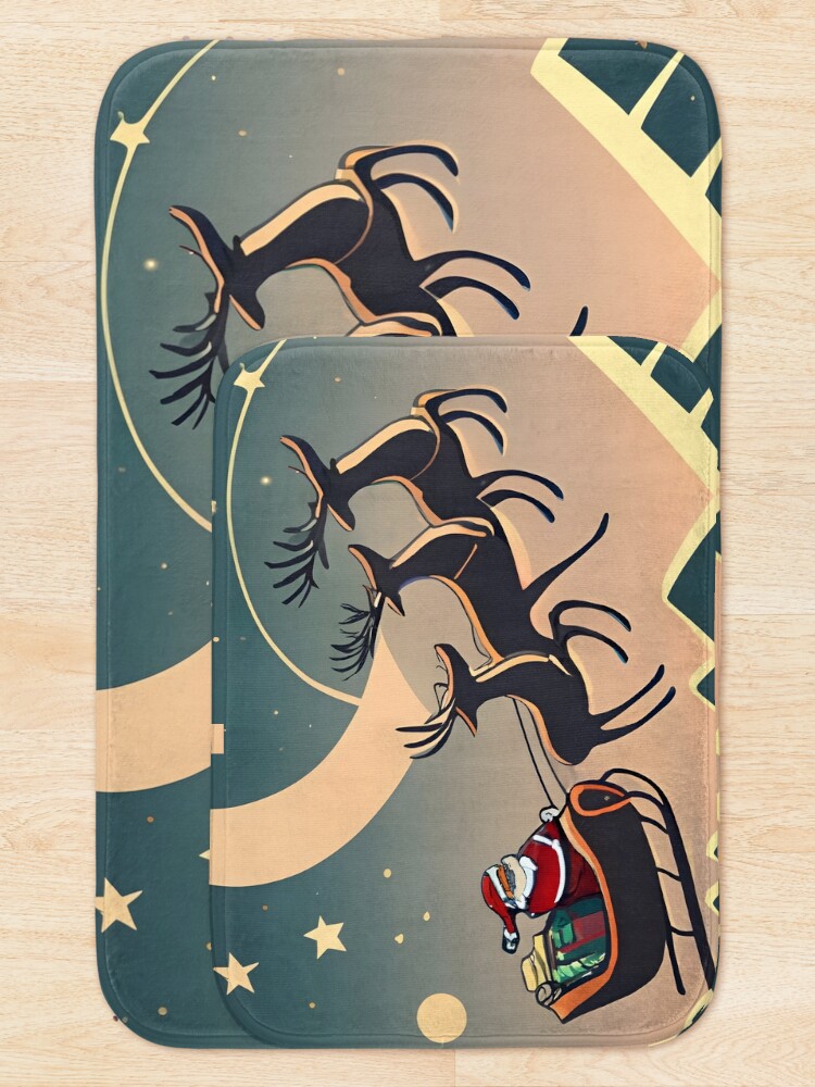 Thumbnail 5 of 6, Bath Mat, Santa Claus in sleigh with reindeers Minimalistic Drawing designed and sold by Patricks-Art.