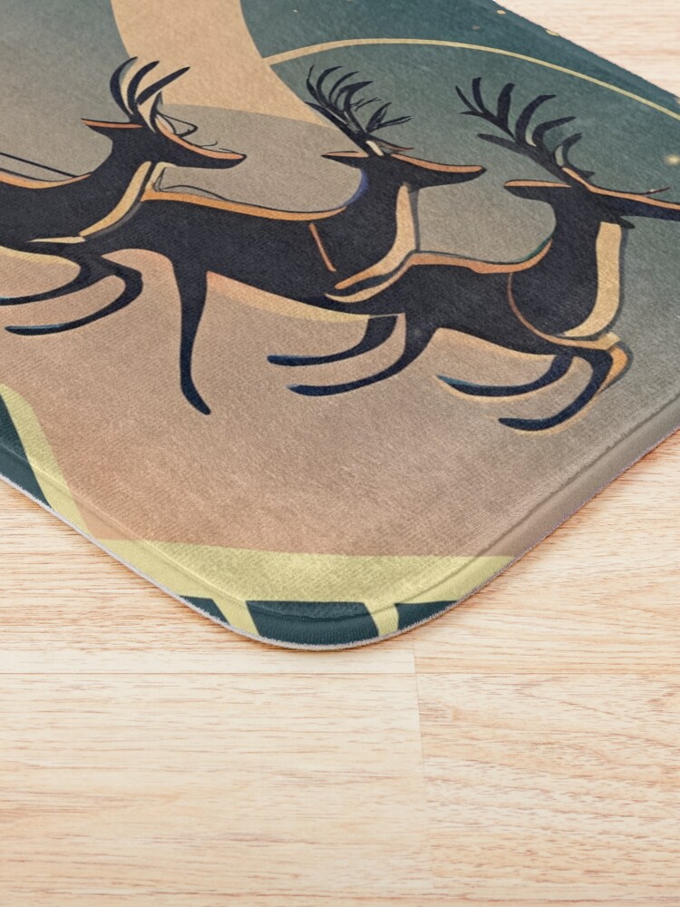 Thumbnail 3 of 6, Bath Mat, Santa Claus in sleigh with reindeers Minimalistic Drawing designed and sold by Patricks-Art.