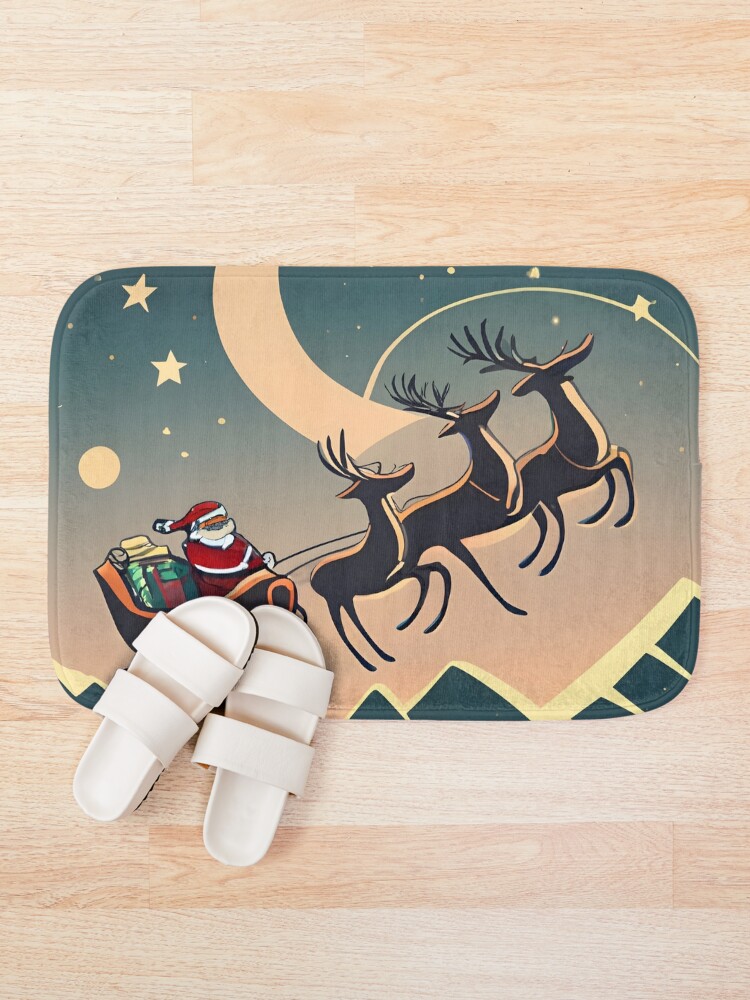 Thumbnail 1 of 6, Bath Mat, Santa Claus in sleigh with reindeers Minimalistic Drawing designed and sold by Patricks-Art.