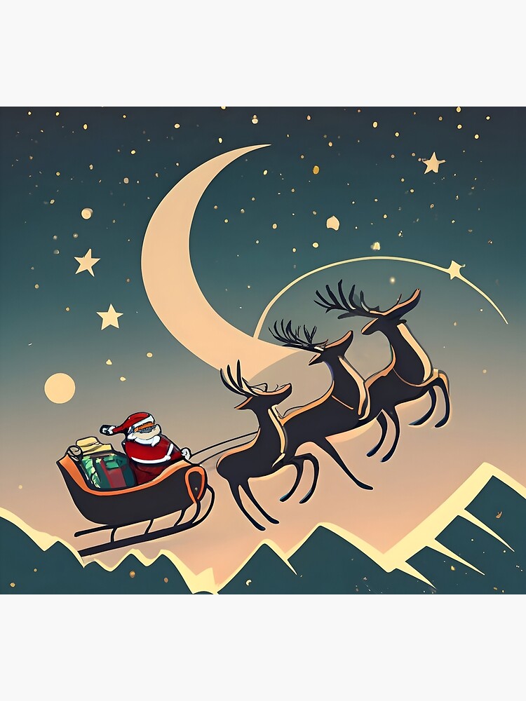Thumbnail 5 of 5, Socks, Santa Claus in sleigh with reindeers Minimalistic Drawing designed and sold by Patricks-Art.