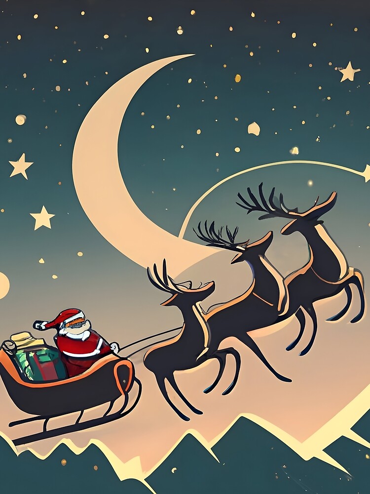 Thumbnail 3 of 3, Scarf, Santa Claus in sleigh with reindeers Minimalistic Drawing designed and sold by Patricks-Art.