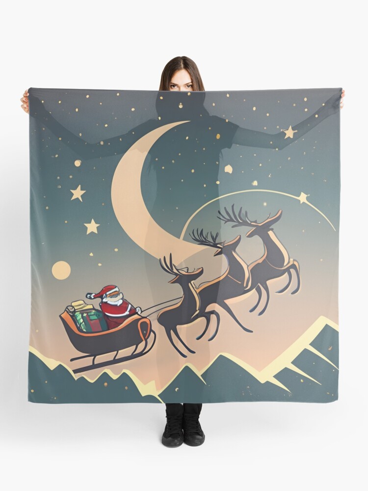 Thumbnail 1 of 3, Scarf, Santa Claus in sleigh with reindeers Minimalistic Drawing designed and sold by Patricks-Art.