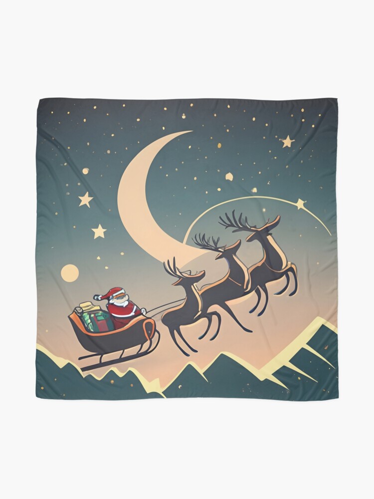 Thumbnail 2 of 3, Scarf, Santa Claus in sleigh with reindeers Minimalistic Drawing designed and sold by Patricks-Art.