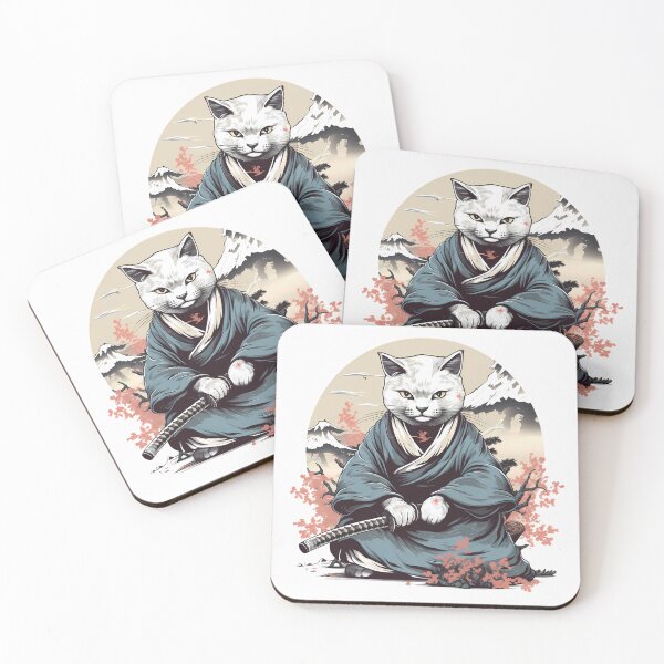 Item preview, White Cat Warrior with a Katana designed and sold by laika-et-al.
