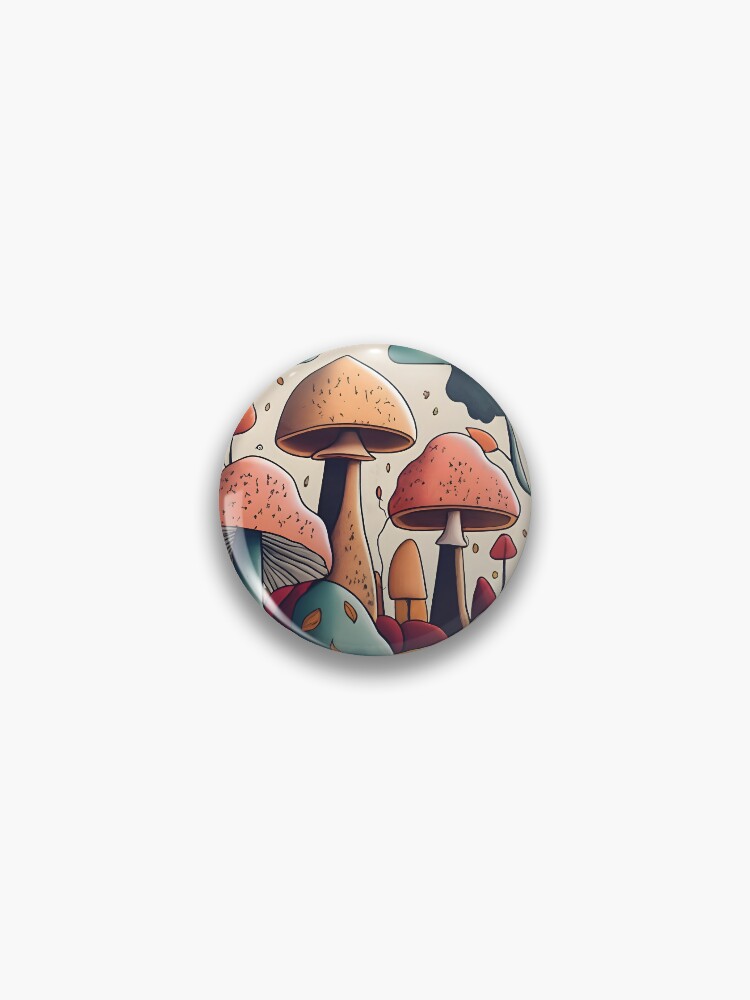 Thumbnail 1 of 3, Pin, Autumn Landscape with Mushrooms Drawing designed and sold by Patricks-Art.