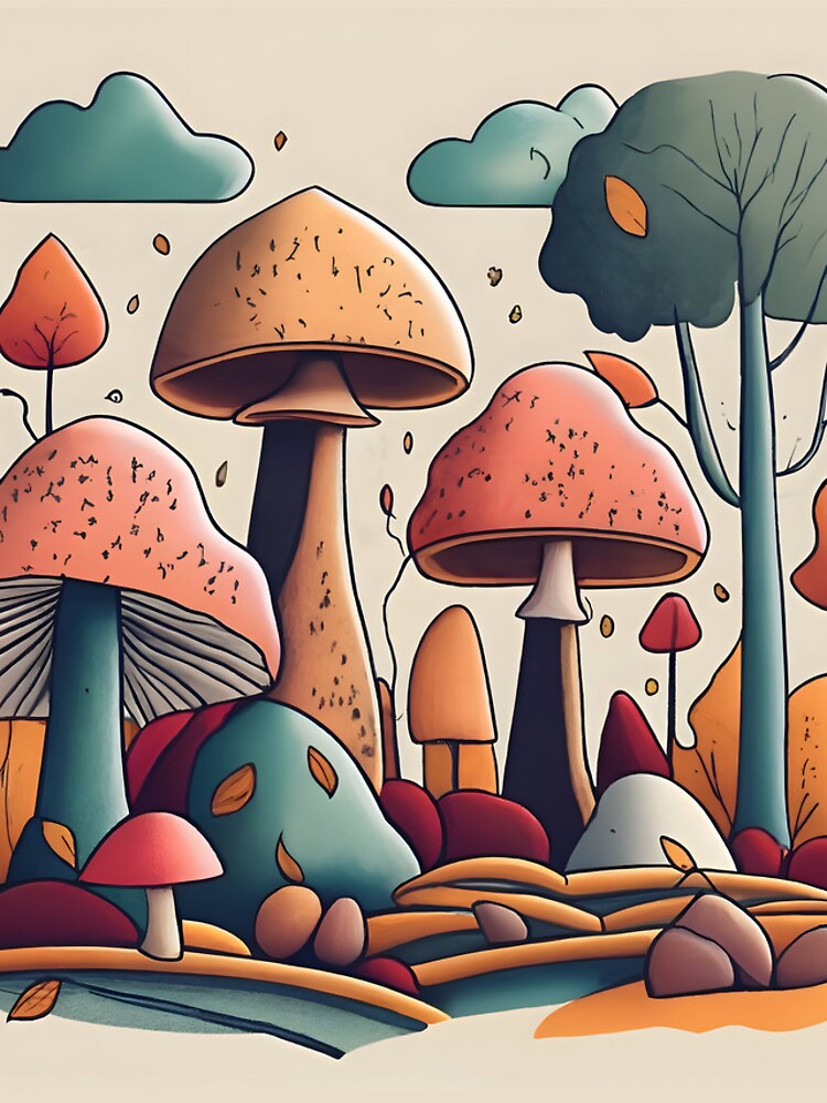 Thumbnail 4 of 4, iPhone Case, Autumn Landscape with Mushrooms Drawing designed and sold by Patricks-Art.