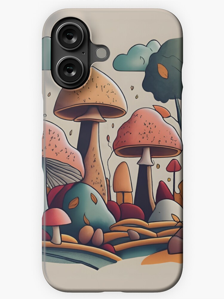 Thumbnail 1 of 4, iPhone Case, Autumn Landscape with Mushrooms Drawing designed and sold by Patricks-Art.