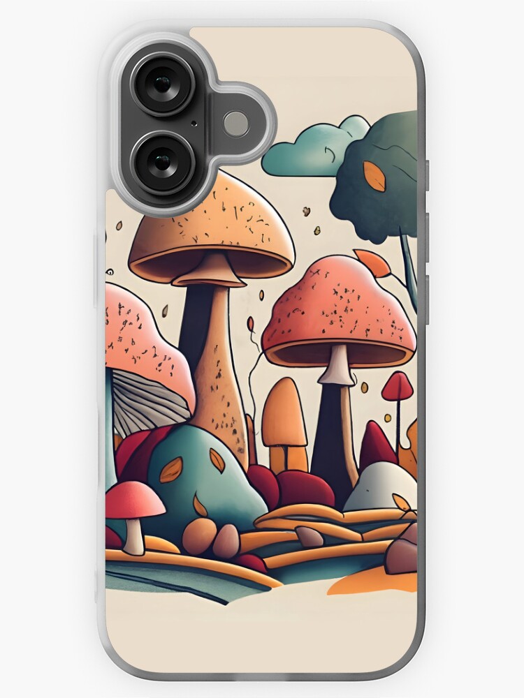Thumbnail 1 of 5, iPhone Case, Autumn Landscape with Mushrooms Drawing designed and sold by Patricks-Art.
