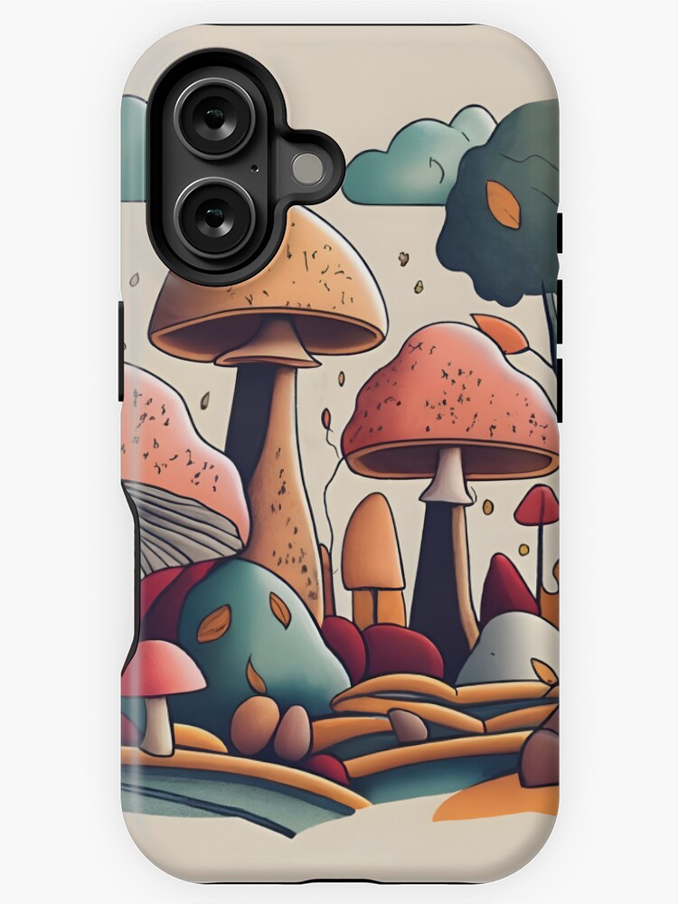 Thumbnail 1 of 4, iPhone Case, Autumn Landscape with Mushrooms Drawing designed and sold by Patricks-Art.