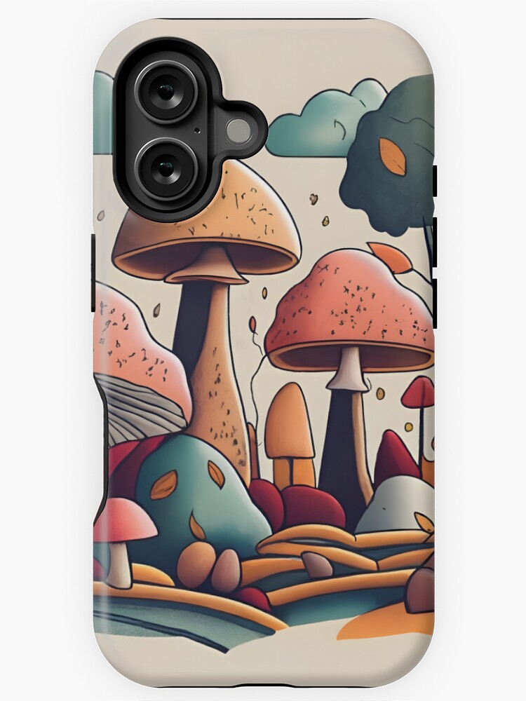 Thumbnail 1 of 4, iPhone Case, Autumn Landscape with Mushrooms Drawing designed and sold by Patricks-Art.