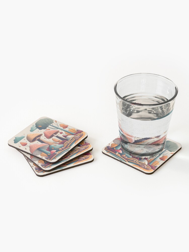Thumbnail 2 of 5, Coasters (Set of 4), Autumn Landscape with Mushrooms Drawing designed and sold by Patricks-Art.