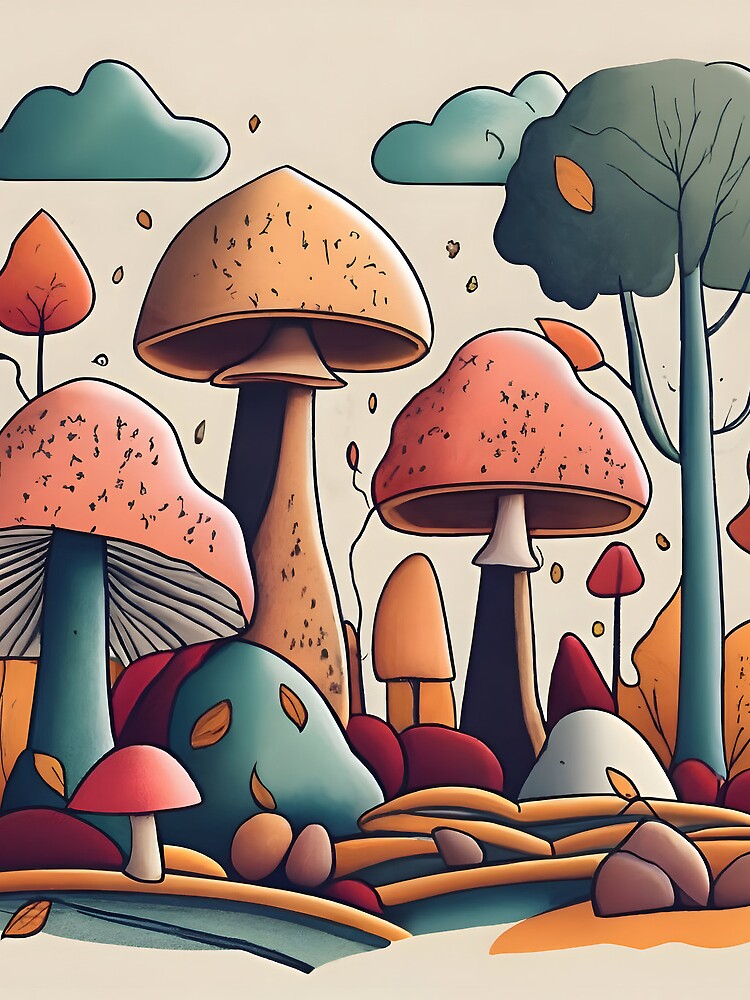 Thumbnail 3 of 3, Drawstring Bag, Autumn Landscape with Mushrooms Drawing designed and sold by Patricks-Art.