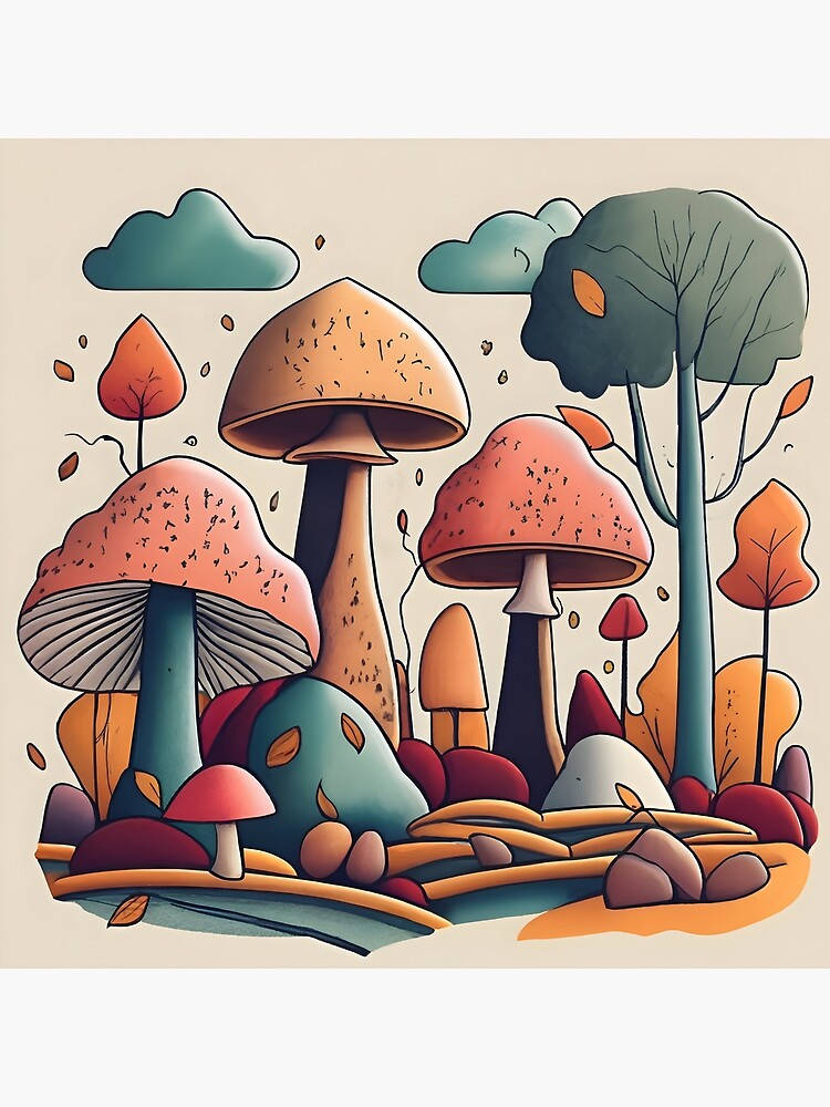 Thumbnail 2 of 2, Tote Bag, Autumn Landscape with Mushrooms Drawing designed and sold by Patricks-Art.