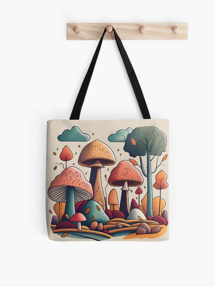 Thumbnail 1 of 2, Tote Bag, Autumn Landscape with Mushrooms Drawing designed and sold by Patricks-Art.