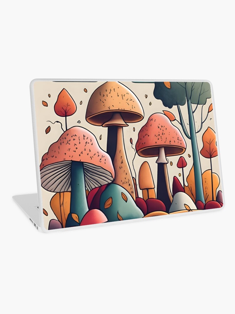Thumbnail 1 of 2, Laptop Skin, Autumn Landscape with Mushrooms Drawing designed and sold by Patricks-Art.