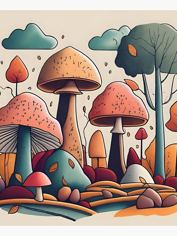 Thumbnail 6 of 6, Apron, Autumn Landscape with Mushrooms Drawing designed and sold by Patricks-Art.