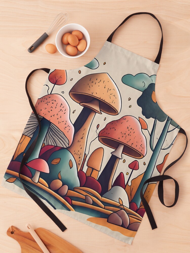 Thumbnail 1 of 6, Apron, Autumn Landscape with Mushrooms Drawing designed and sold by Patricks-Art.