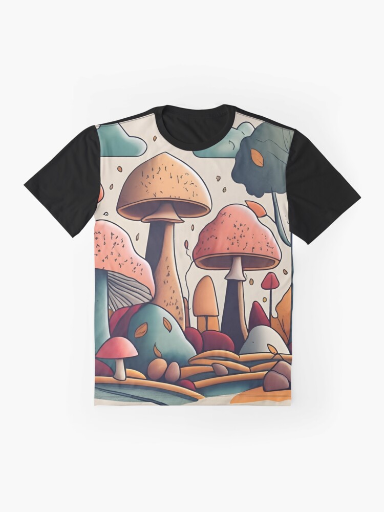 Thumbnail 4 of 5, Graphic T-Shirt, Autumn Landscape with Mushrooms Drawing designed and sold by Patricks-Art.