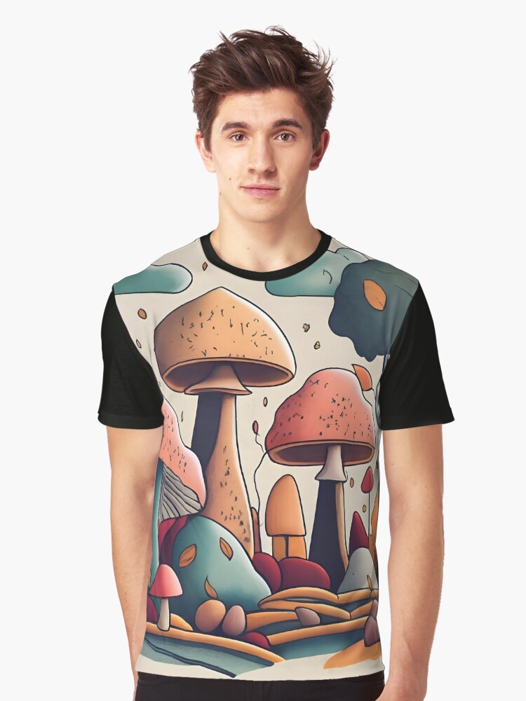 Thumbnail 1 of 5, Graphic T-Shirt, Autumn Landscape with Mushrooms Drawing designed and sold by Patricks-Art.