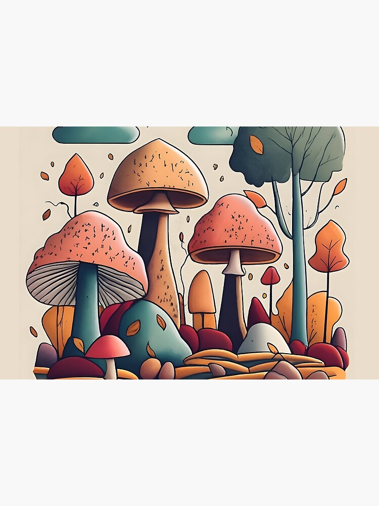 Thumbnail 6 of 6, Bath Mat, Autumn Landscape with Mushrooms Drawing designed and sold by Patricks-Art.