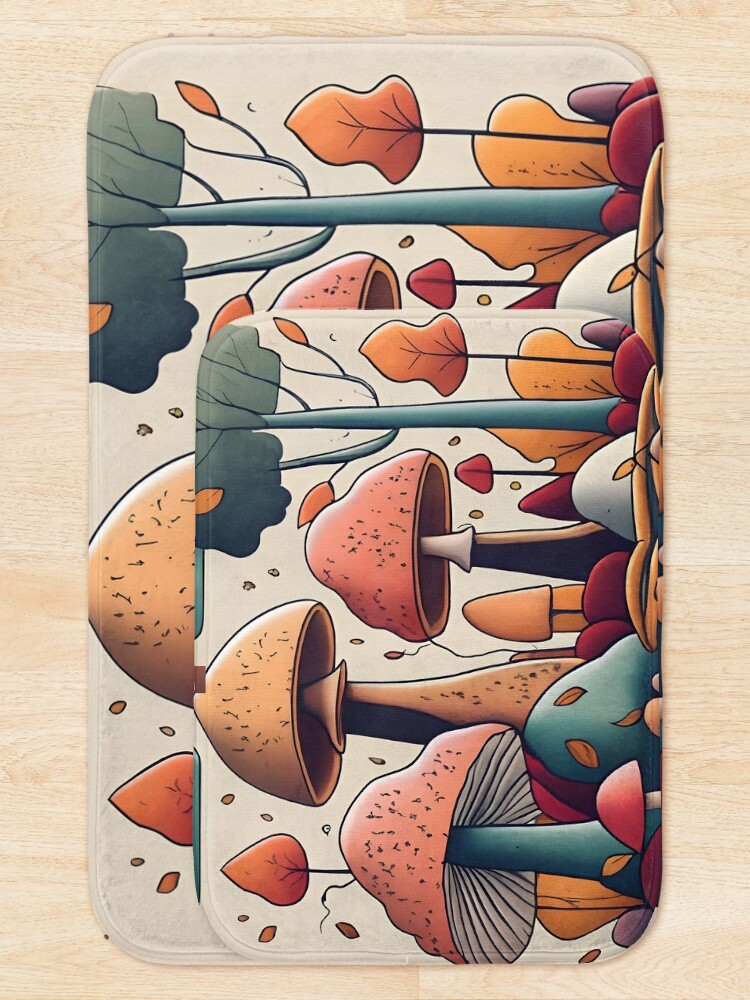 Thumbnail 5 of 6, Bath Mat, Autumn Landscape with Mushrooms Drawing designed and sold by Patricks-Art.