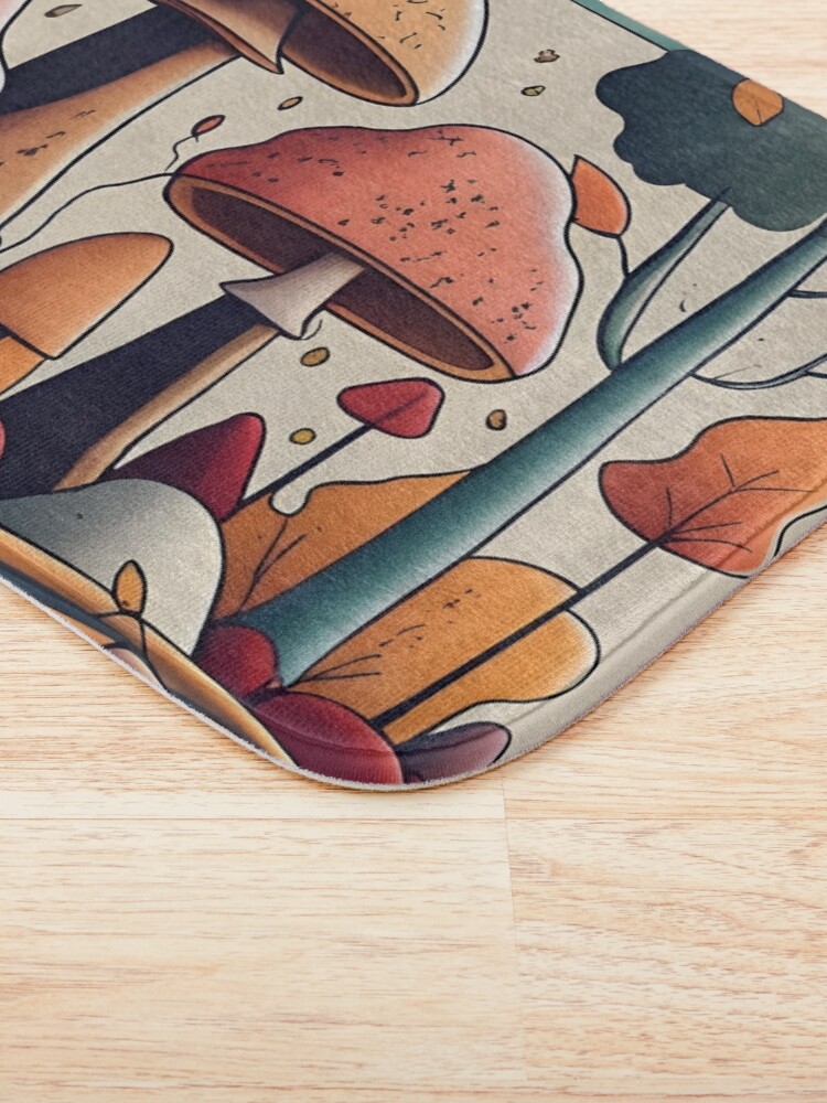 Thumbnail 3 of 6, Bath Mat, Autumn Landscape with Mushrooms Drawing designed and sold by Patricks-Art.