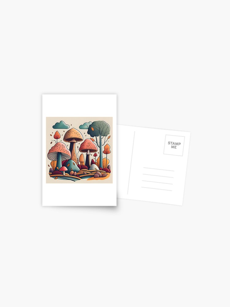 Thumbnail 1 of 2, Postcard, Autumn Landscape with Mushrooms Drawing designed and sold by Patricks-Art.