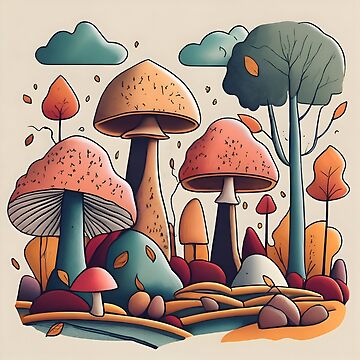 Artwork thumbnail, Autumn Landscape with Mushrooms Drawing by Patricks-Art