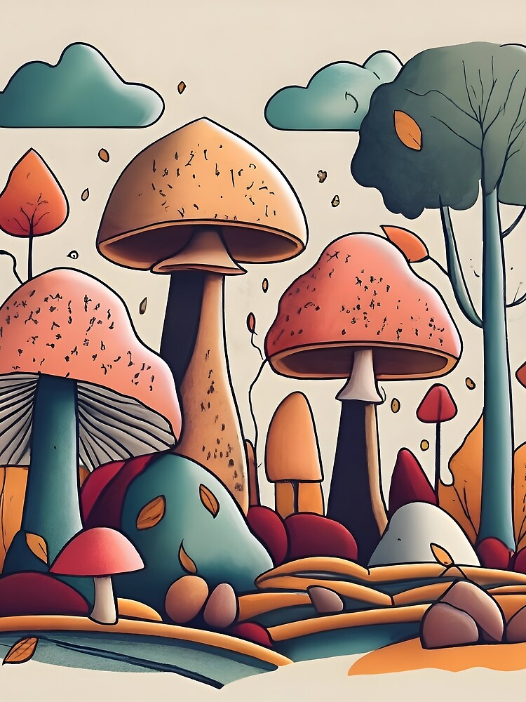 Thumbnail 3 of 3, Scarf, Autumn Landscape with Mushrooms Drawing designed and sold by Patricks-Art.