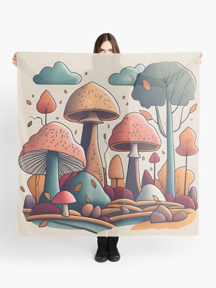 Thumbnail 1 of 3, Scarf, Autumn Landscape with Mushrooms Drawing designed and sold by Patricks-Art.