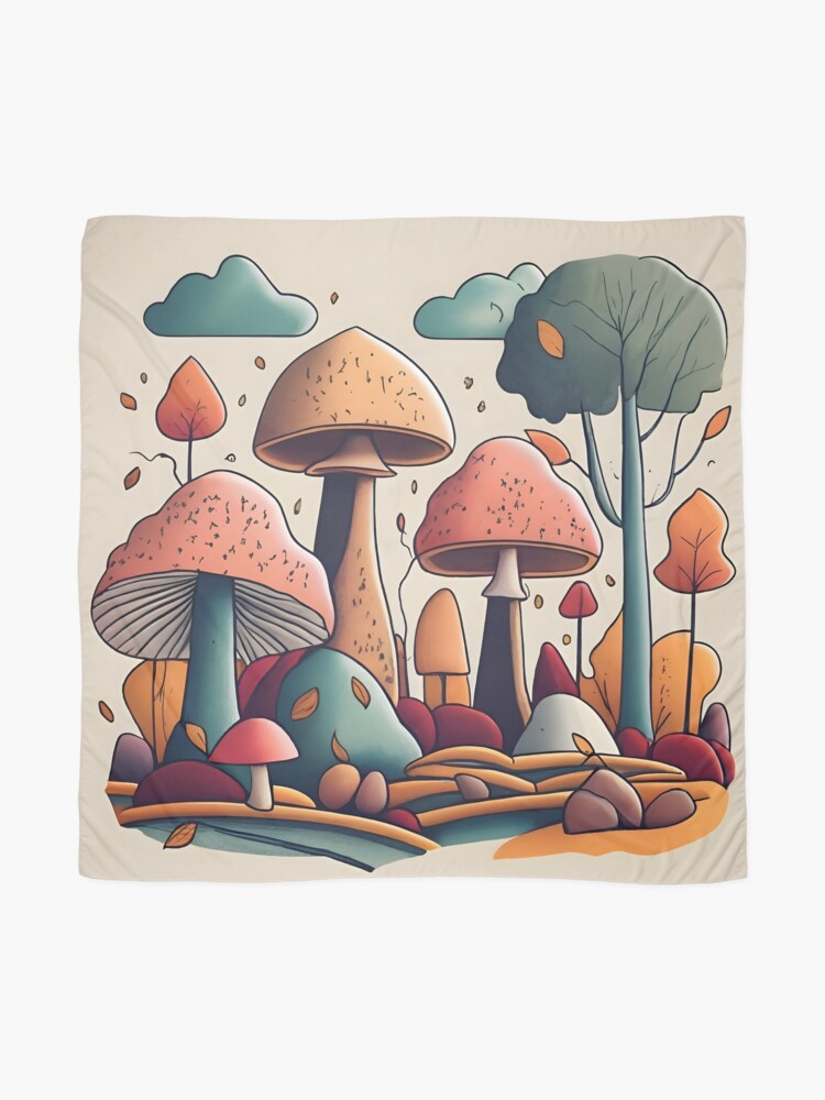 Thumbnail 2 of 3, Scarf, Autumn Landscape with Mushrooms Drawing designed and sold by Patricks-Art.
