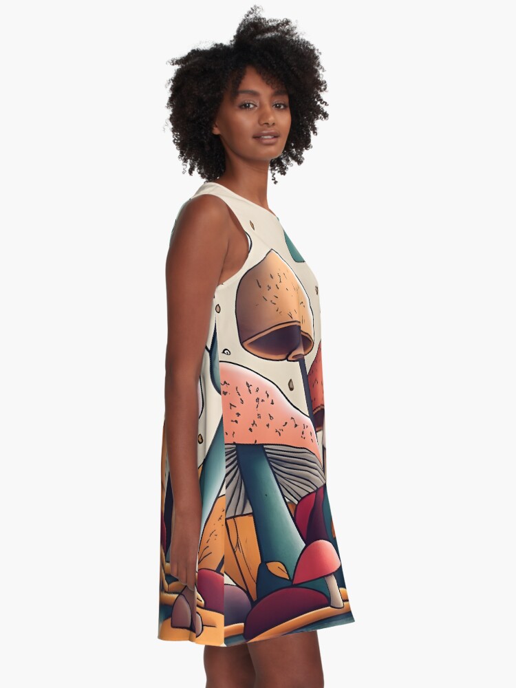 Thumbnail 2 of 4, A-Line Dress, Autumn Landscape with Mushrooms Drawing designed and sold by Patricks-Art.