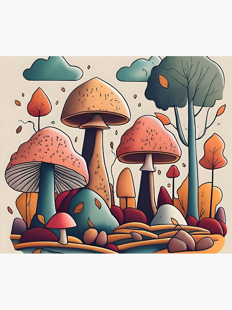 Thumbnail 3 of 3, Tapestry, Autumn Landscape with Mushrooms Drawing designed and sold by Patricks-Art.