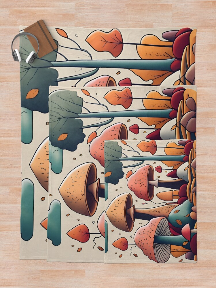 Thumbnail 5 of 6, Throw Blanket, Autumn Landscape with Mushrooms Drawing designed and sold by Patricks-Art.