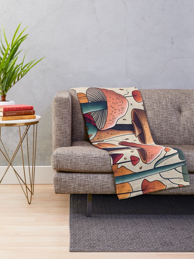 Thumbnail 2 of 6, Throw Blanket, Autumn Landscape with Mushrooms Drawing designed and sold by Patricks-Art.