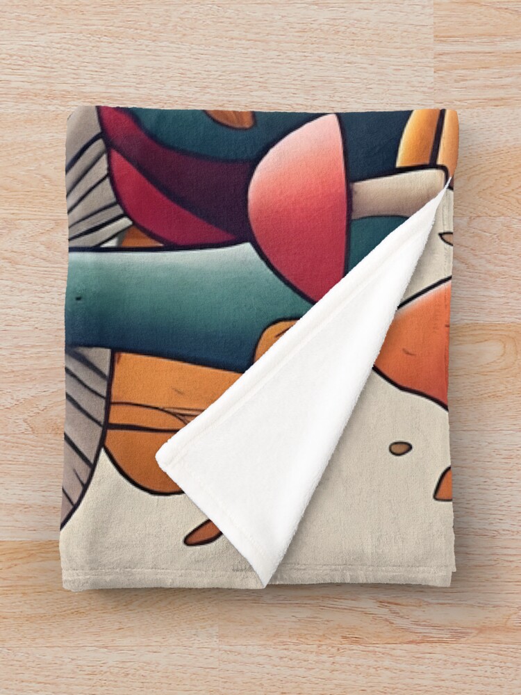 Thumbnail 3 of 6, Throw Blanket, Autumn Landscape with Mushrooms Drawing designed and sold by Patricks-Art.