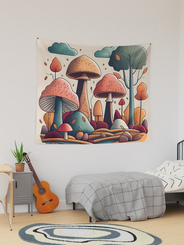 Thumbnail 1 of 3, Tapestry, Autumn Landscape with Mushrooms Drawing designed and sold by Patricks-Art.