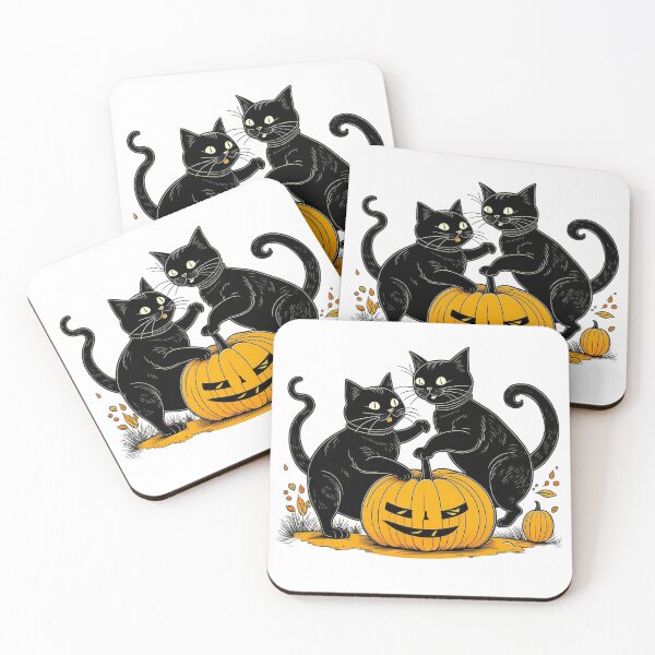 Item preview, Happy Halloween Cute Cats Playing with Scary Jack-o'-Lantern designed and sold by Dorkification.