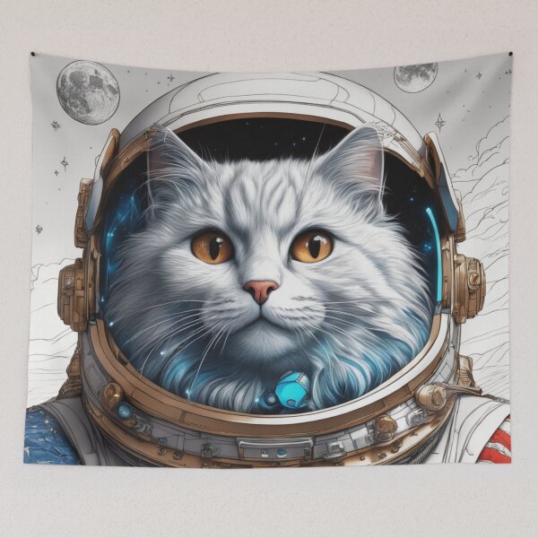 Item preview, white space cat with brown eyes with the full moon. Stellar cat. designed and sold by By-Jeff.