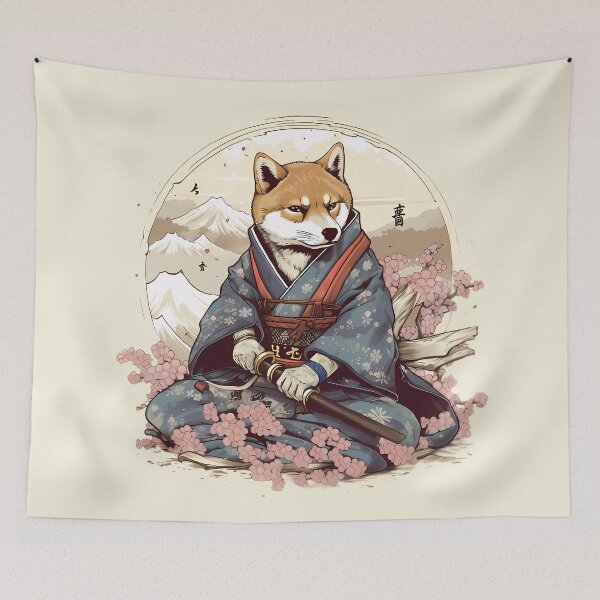 Item preview, Red Sesame Shiba Inu Dog Samurai with Short Wakizashi Sword designed and sold by laika-et-al.