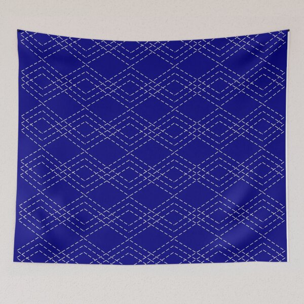 Item preview, Sashiko geometric lines pattern on a blue background designed and sold by flashcompact.