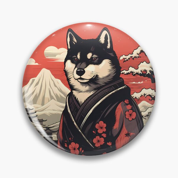 Item preview, Black Shiba Inu Dog Samurai in Floral Hakama designed and sold by laika-et-al.