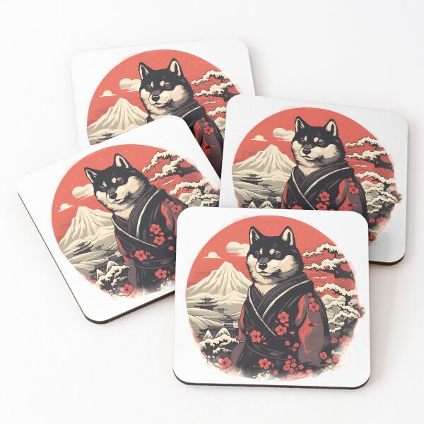 Item preview, Black Shiba Inu Dog Samurai in Floral Hakama designed and sold by laika-et-al.