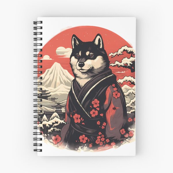 Item preview, Black Shiba Inu Dog Samurai in Floral Hakama designed and sold by laika-et-al.