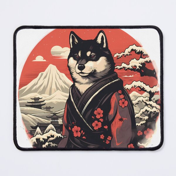 Item preview, Black Shiba Inu Dog Samurai in Floral Hakama designed and sold by laika-et-al.